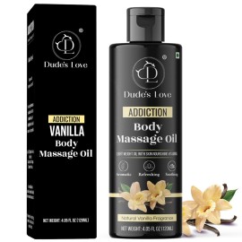 Organic - Vanilla Full Body Massage Oil - No Stain & Non-Sticky | with Fractionated Coconut Oil, Vanilla & Jasmin Oil | for Massage Therapy - 4.05 Fl Oz