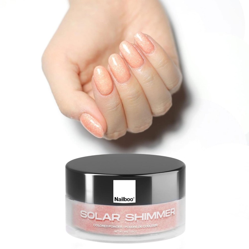 Nailboo Dip Powder for Nails, Solar Shimmer Peach Glitter Nail Dipping Powder, Custom Made with Highly Pigmented Ultra-Fine Formula, No UV Light Needed, DIY Nails at Home for Beginners or Pros, 0.5 oz