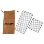 Branded Boards Portable Bushcraft Stainless Steel BBQ Cooking Grill Grate, Survival Bugout Fire Starter Kit, Ferro Rod, Waxed Jute Tinder, Striker, Burlap Bag (Small Grill + Large Grill + Bag)