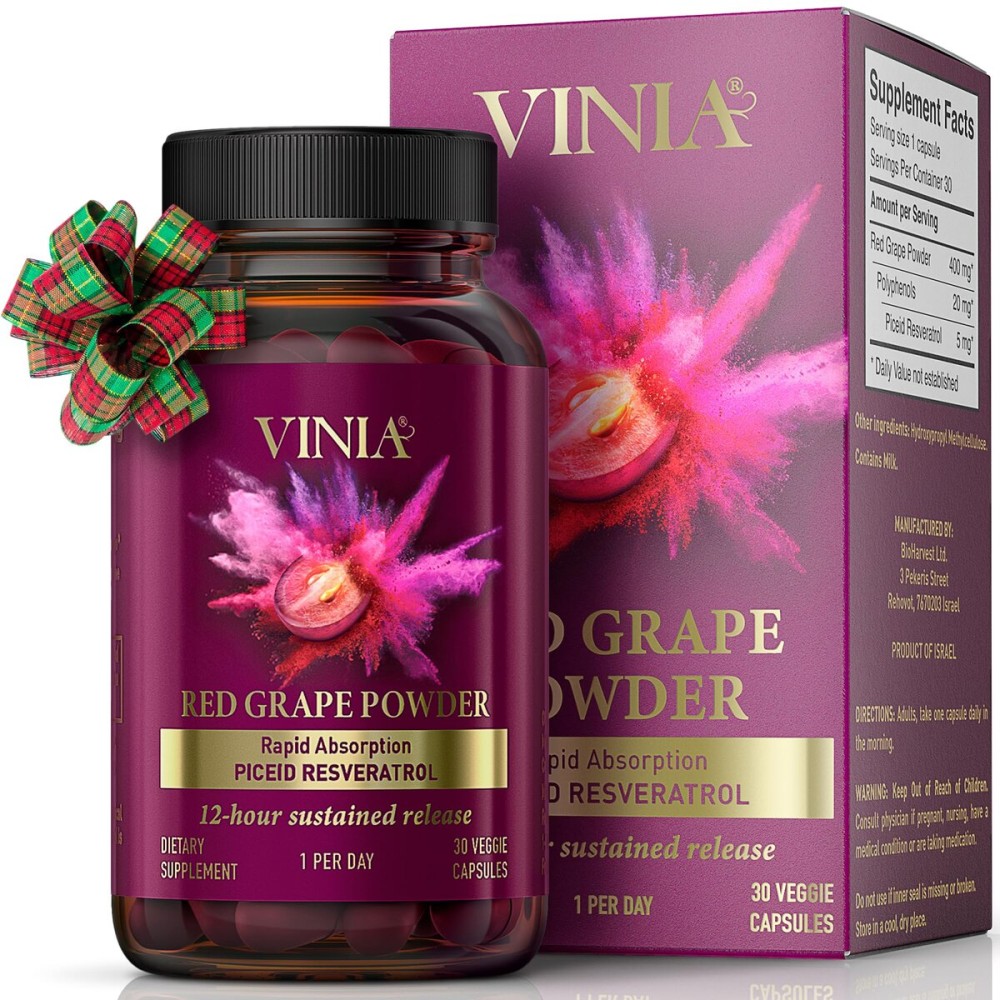 VINIA Piceid Resveratrol Supplement. Increases Blood Flow and Nitric Oxide. Blood Pressure and Heart Health Support | Antioxidant from Red Grapes | Non-GMO, 30 Count