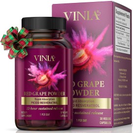 VINIA Piceid Resveratrol Supplement. Increases Blood Flow and Nitric Oxide. Blood Pressure and Heart Health Support | Antioxidant from Red Grapes | Non-GMO, 30 Count