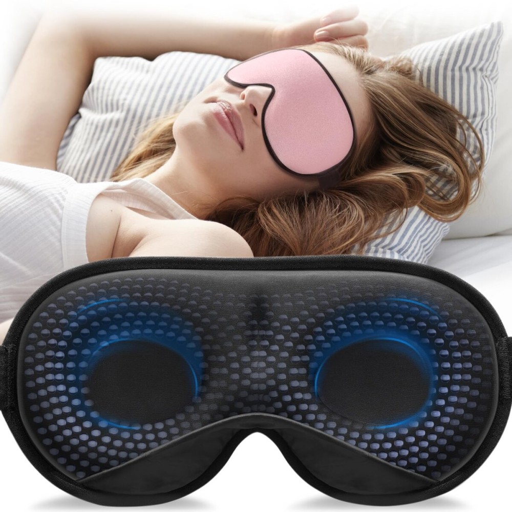 YFONG Weighted Sleep Mask, Women Men 3D Eye Mask Blocking Lights Sleeping Mask (4.2oz/120g), Pressure Relief Night Sleep Eye Mask with Adjustable Strap, Eye Cover Blindfold for Travel Nap Yoga, Pink
