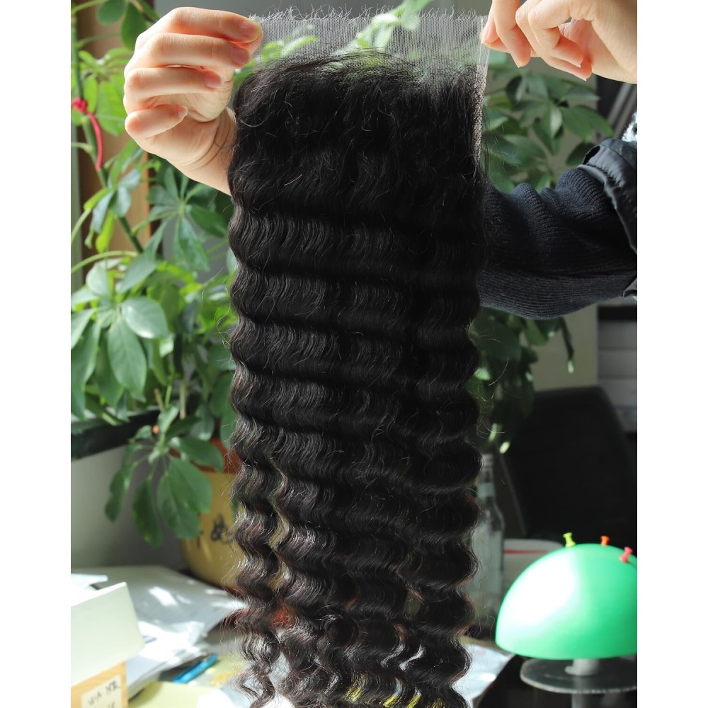 BEEOS 6x6 Skinlike Real HD Lace Closure Only, Deep Wave 0.10mm Ultra-Thin Film HD Lace Full Cuticle Aligned Virgin Human Hair Closure Pre Plucked Bleached Knots 18 Inch