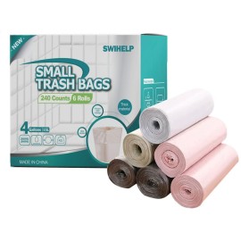 SWIHELP Trash Bags, 4 Gallon / 15 Liters Small Garbage Bags for Office, Kitchen,Bedroom Waste Bin,Colorful Portable Strong Rubbish Bags,Wastebasket Bags 240 Counts