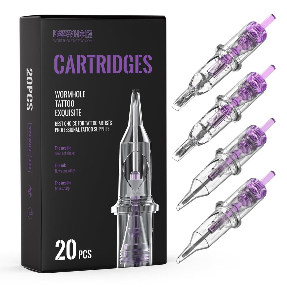 Wormhole Tattoo Cartridge Needles, 50pcs Mixed Sizes Disposable Tattoo Needles 5RL 7RL 9RL 5RS 7RS 9RS 15M1 21M1 15RM 21RM for Tattoo Pen Cartridge Machine (RL&RS&M1&RM)