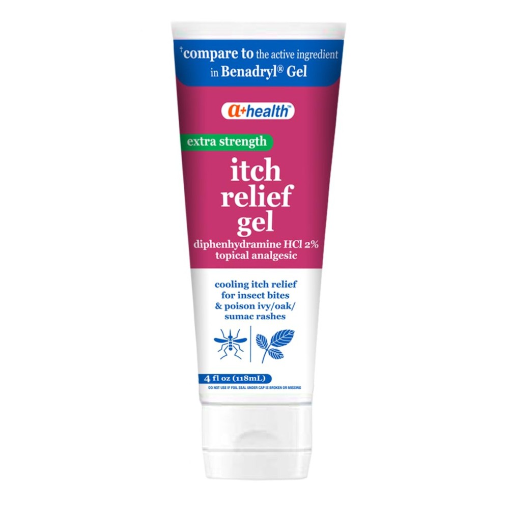 A+Health Extra Strength Itch Relief Gel, Diphenhydramine HCl 2% Topical Analgesic, Relives Itching and Pain for Bug Bites, Rashes, Poison Ivy, Oak Sumac, Made in USA, 4 Ounces