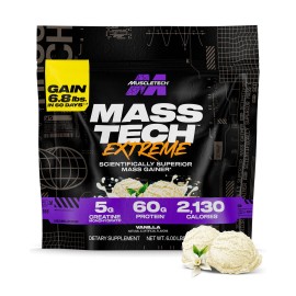 Muscletech High-Protein Mass Gainer (Vanilla Milkshake, 6LB) - Mass Tech Extreme 2000 Mass Gainer Protein Powder Supplement - Weight Gainer for Increase Muscle & Enhanced Recovery - Packaging May Vary