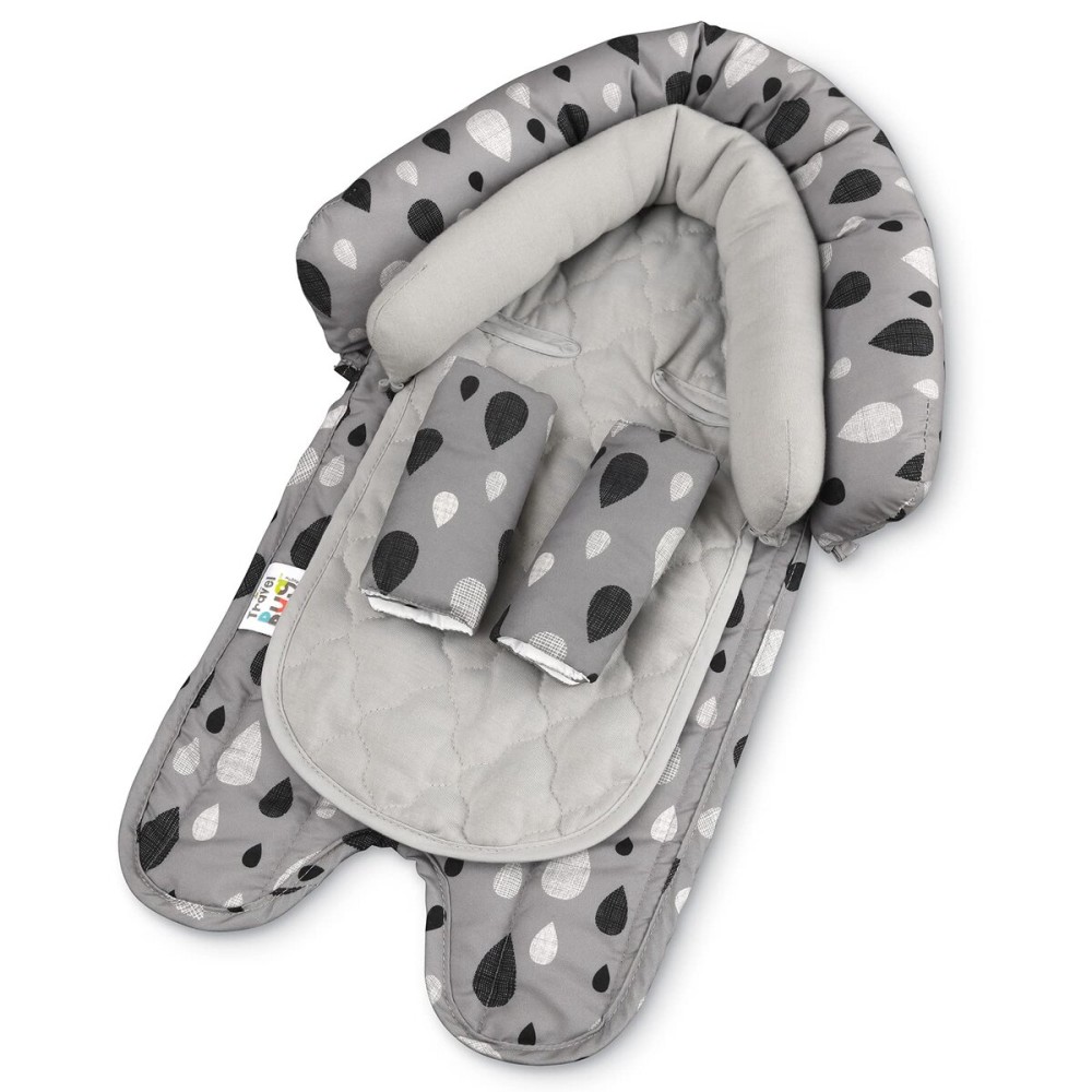GoldBug Baby & Toddler 2-in-1 Car Seat Head Support + Strap Covers - Raindrop