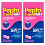 Pepto Bismol ULTRA Caplets, Upset Stomach Relief, Nausea Relief, Heartburn Relief, Indigestion Relief, Anti Diarrhea Medication for Adults - 5 Symptom Relief, 48 ct (2x24 ct)