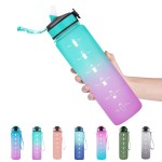EYQ 32 oz Water Bottle with Time Marker, Carry Strap, Leak-Proof Tritan BPA-Free, Ensure You Drink Enough Water for Fitness, Gym, Camping, Outdoor SportsGreen/Purple Gradient