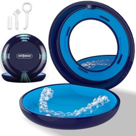 Retainer Case, Slim Aligner Case with Adjustable Vent Holes and Mirror, Compatible with Invisalign, Night Guard and Mouth Guard, Premium Retainer Case, With Aligner Remover Tool, Chew & Brush, Blue
