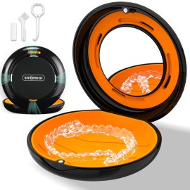 Retainer Case, Slim Aligner Case with Adjustable Vent Holes and Mirror, Compatible with Invisalign, Night Guard and Mouth Guard, Premium Retainer Case, With Aligner Remover Tool, Chew & Brush, Black