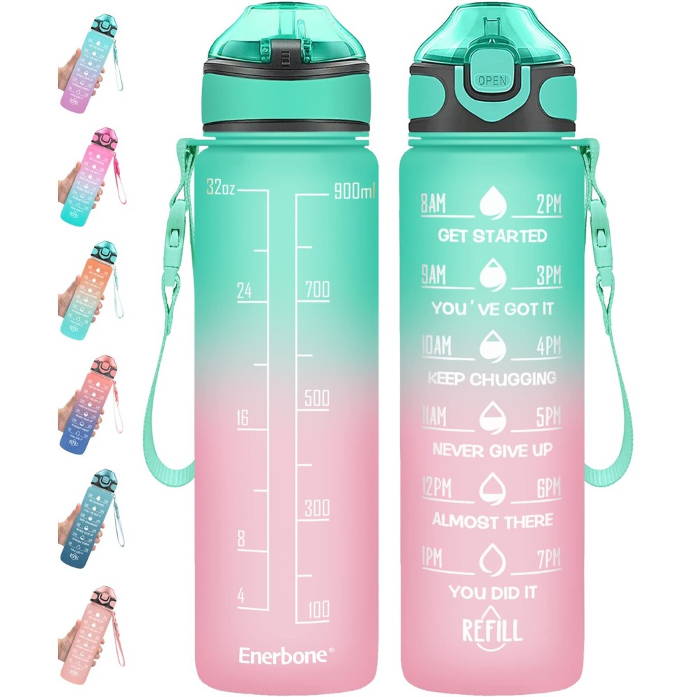 Enerbone 32 oz Water Bottle with Times to Drink and Straw, Motivational Drinking Water Bottles with Carrying Strap, Leakproof BPA & Toxic Free, Ensure You Drink Enough Water for Fitness Gym Outdoor