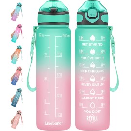 Enerbone 32 oz Water Bottle with Times to Drink and Straw, Motivational Drinking Water Bottles with Carrying Strap, Leakproof BPA & Toxic Free, Ensure You Drink Enough Water for Fitness Gym Outdoor