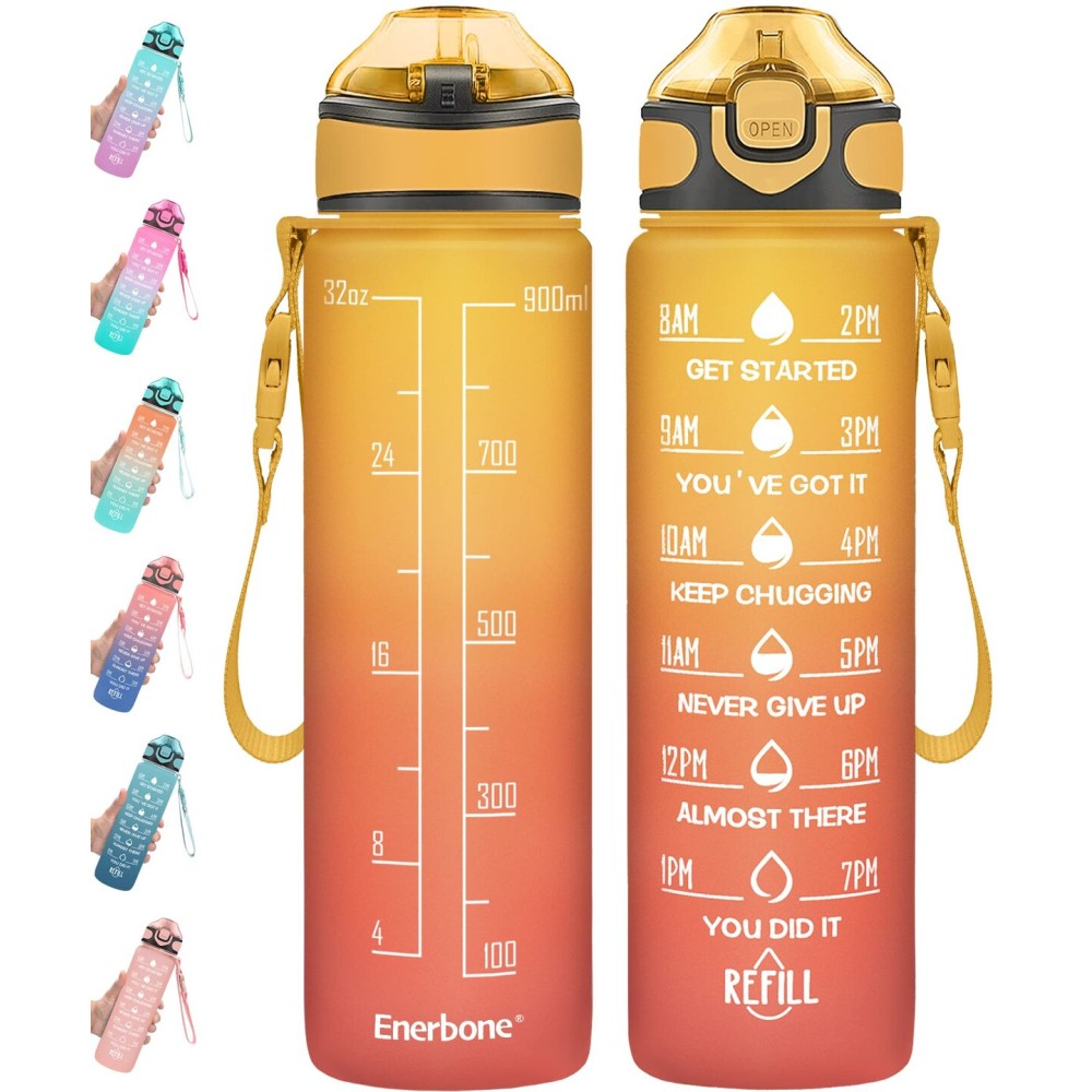 Enerbone 32 oz Drinking Water Bottle with Times to Drink and Straw, Motivational with Carrying Strap, Leakproof BPA & Toxic Free, Ensure You Drink Enough Water for Fitness Gym Outdoor