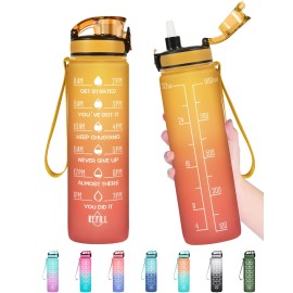 Enerbone 32 oz Water Bottle, Leakproof BPA & Toxic Free, Motivational Water Bottle with Times to Drink and Straw, Fitness Sports Water Bottle with Strap for Office, Gym, Outdoor Sports