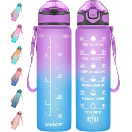 Enerbone 32 oz Drinking Water Bottle with Times to Drink and Straw, Motivational with Carrying Strap, Leakproof BPA & Toxic Free, Ensure You Drink Enough Water for Fitness Gym Outdoor