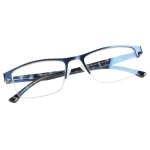 FONHCOO Blue Light Blocking Glasses for Women Men, Rectangle Metal Half Frame Light Filter Glasses (Blue 0.0)