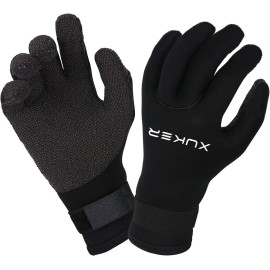 XUKER Water Gloves, 5mm Neoprene Five Finger Warm Wetsuit Winter Gloves for Scuba Diving Snorkeling Paddling Surfing Kayaking Canoeing Spearfishing Skiing (5mm Black Kevlar, 2XL)