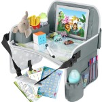 MENZOKE Kids Travel Tray for Toddler Car Seat, Toddler Gift for Boy Activities with Dry Erase Board & iPad Holder Stand, Road Trip Essentials Accessories Lap Tray for Boy as Birthday Gift, Grey