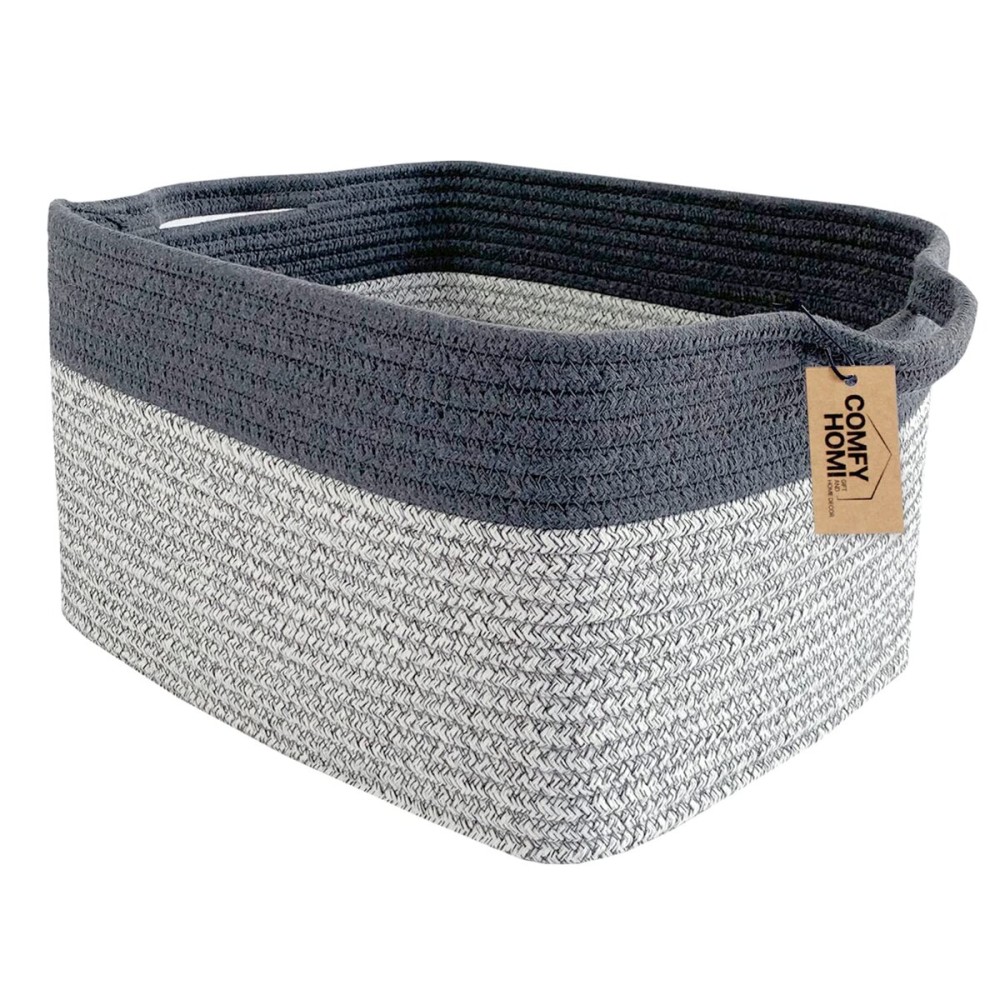 COMFY-HOMI Cotton Rope Woven Basket with Handles for Shelves,Toys,Book, Cloth Storage Baskets Bin for Organizing-13.5x11x9.5 Toy Decorative Organizer for Living Room, Bathroom-Light Grey