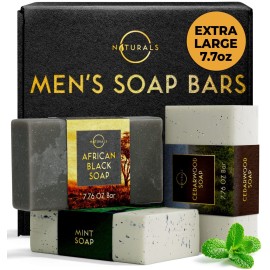 O Naturals Bar Soap for Men - 3-Pcs Mens Soap Bar - Natural Soap - Mens Soap - Body Men Soap Bars - Natural Soap for Men - Organic Men\'s Soap Bars - Exfoliating Bar Soap - African Black,Cedarwood,Mint