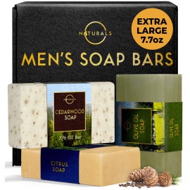 O NATURALS Bar Soap for Men - 3-Pcs Mens Soap Bar - Natural Soap - Mens Bar Soap - Men Soap - Natural Soap for Men - Organic Men\'s Soap Bars - Exfoliating Soap Bar - Citrus, Olive & Cedarwood