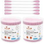 HOMEFOX Pink Cotton Swabs Spiral - 400 Count Organic Cotton Buds Double Side Tightly Wrapped Cotton Tips Paper Stick Soft Gentle Lint-Free Cruelty-Free, Round & Spiral (Pink)