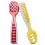 NumNum Baby Spoons Set, Baby Essentials Pre-Spoon GOOtensils for 6+ Months, First Stage Self-Feeding Spoons for Baby Led Weaning (BLW), Silicone Toddler Utensils, BPA-Free, 2 Pack Red/Yellow