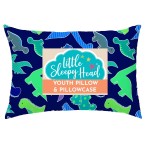Little Sleepy Head Youth Pillow with Pillowcase 16x22, Soft Jumbo Toddler Pillow & Hypoallergenic Pillowcase - Best Kids Pillows for Sleeping, Perfect Kids Travel Pillow (Dinosaurs Blue)