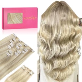 WENNALIFE Hair Extensions Clip In, 9pcs 22inch 150g Ash Blonde Highlighted Platinum Blonde Thicker Clip In Hair Extensions Real Human Hair Remy hair extension Double Weft Clip in Human Hair Extensions