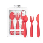 ezpz Happy Utensils - 24 Months+ (Coral) - BPA Free Toddler Utensils - Fork, Spoon and Knife for Toddlers and Preschoolers - For Self-Feeding Development