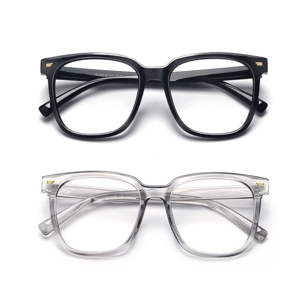 PANNER 2Pack Oversized Blue Light Blocking Glasses for Women Men Square Computer Eyeglasses Reduce Eyestrains(Black+Transparent Grey)