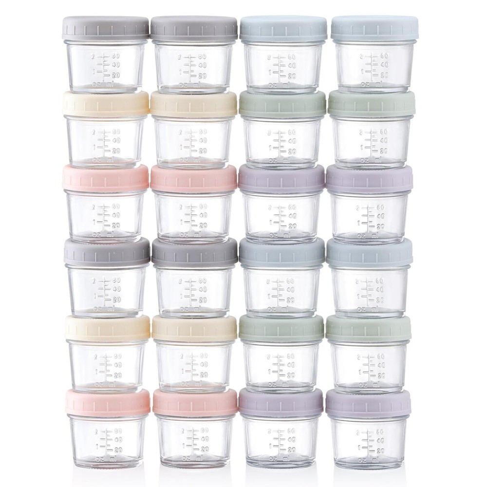 VITEVER 24-Pack Glass Baby Food Storage Containers - 4 oz Baby Food Storage Jars With Lids, Baby Food Maker, Microwave, Dishwasher & Freezer Safe