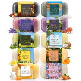 O NATURALS 100% Natural Bar Soap - Gift Set - Organic Ingredients & Essential Oils - Spa Gifts for Women & Men, Body Wash & Face Soap - 10PC Variety Soaps Collection