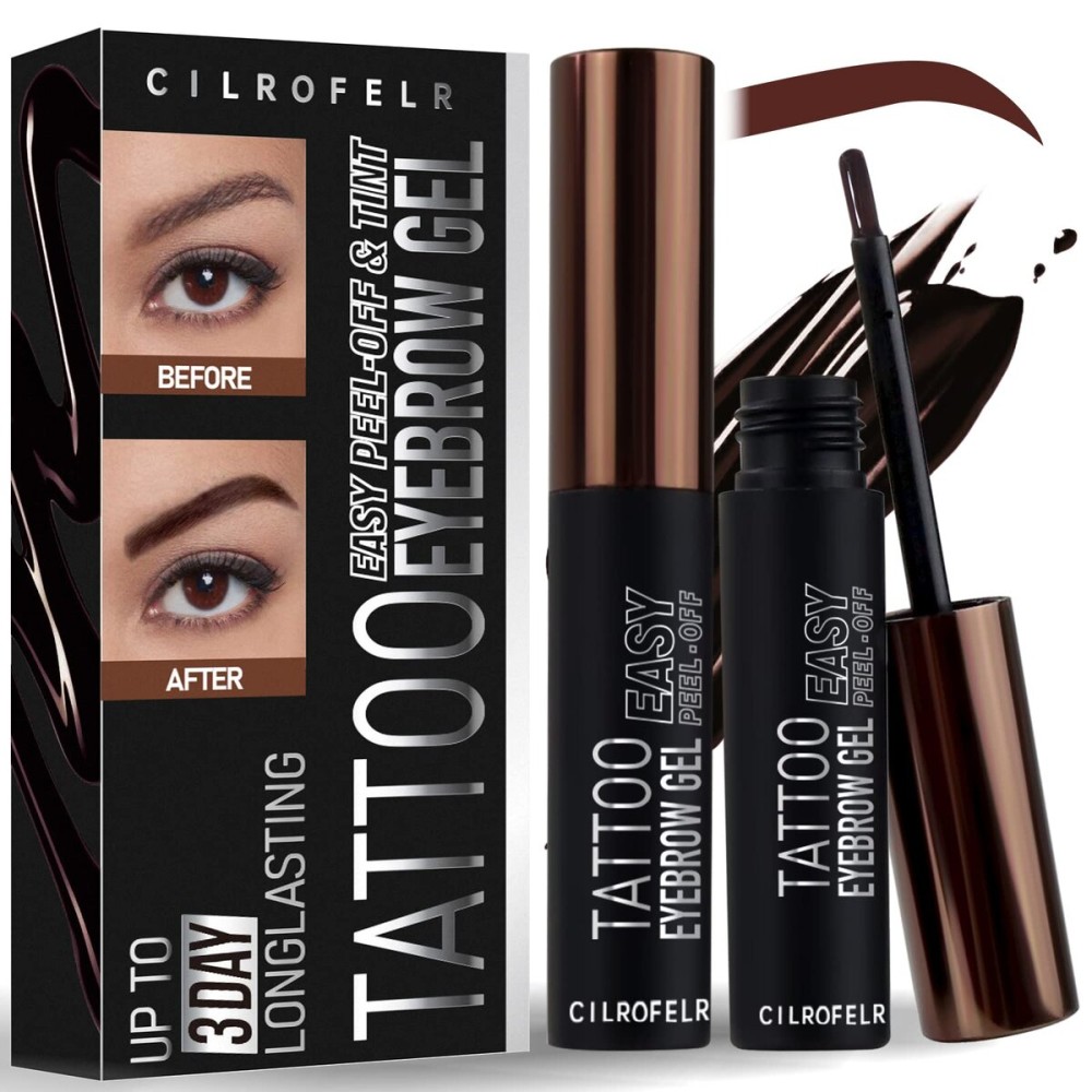 Cilrofelr Tattoo Peel Off Eyebrow Gel, Easy Tattoo Brow Peel Off Gel, Last Up to 3 Days, Waterproof, Transfer-proof, For Fuller & Defined Looking Brows, Warm Brown (2 Pack)