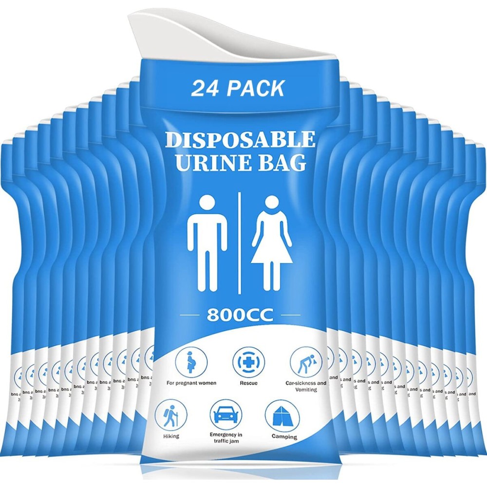 DIBBATU Urine Bag, 24 PCS 800ML Disposable Urinal Bag for Travel, Emergency Portable Pee Bag and Vomit Bags, Unisex Urinal Bag as Toilet Bag Suitable for Camping, Traffic Jams, Pregnant