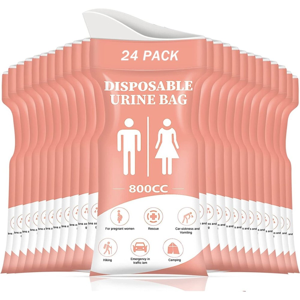 DIBBATU Disposable Urinal Bag, 24 PCS 800ML Emergency Urine Bag, Unisex Urinal Bag, Portable Camping Pee Bag, Travel Urine Bags Vomit Bag for Traffic Jams, Camping, Hiking, Pregnant, Patient, Kids