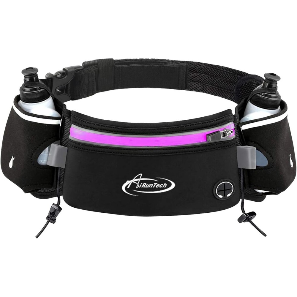 AiRunTech Hydration Running Belt with Bottles Zero Bounce Design for Running, Triathlon, Marathon, 10K, 5K, Trail Fit for Most Smartphones(2 * 10OZ Bottle)