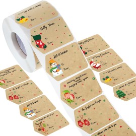 Zonon 720 Self-Adhesive Kraft Christmas Name Tags - Natural Kraft Paper Tags & Stickers for Decoration