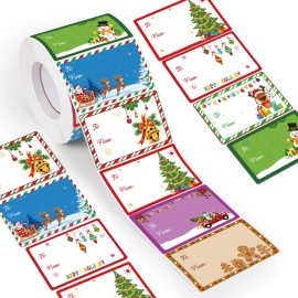 Zonon 720 Pieces Self Adhesive Christmas Gift Tag Xmas Kraft Name Tags Natural Kraft Xmas Stickers Paper Tags Labels for Christmas Decoration(Cute Style)
