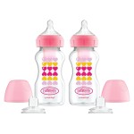 Dr. Browns Anti-Colic Options+ Wide-Neck Sippy Bottle Starter Kit, 9oz/270mL, with Level 3 Medium-Fast Flow Nipple and Soft 100% Silicone Sippy Spout, Pink, BPA Free, 6m+, 2 Pack
