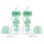 Dr. Brown\'s Anti-Colic Options+ Wide-Neck Sippy Bottle Starter Kit, 9oz/270mL, with Level 3 Medium-Fast Flow Nipple and Soft 100% Silicone Sippy Spout, Green, BPA-Free, 6m+, 2-Pack