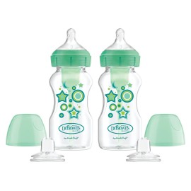 Dr. Brown\'s Anti-Colic Options+ Wide-Neck Sippy Bottle Starter Kit, 9oz/270mL, with Level 3 Medium-Fast Flow Nipple and Soft 100% Silicone Sippy Spout, Green, BPA-Free, 6m+, 2-Pack