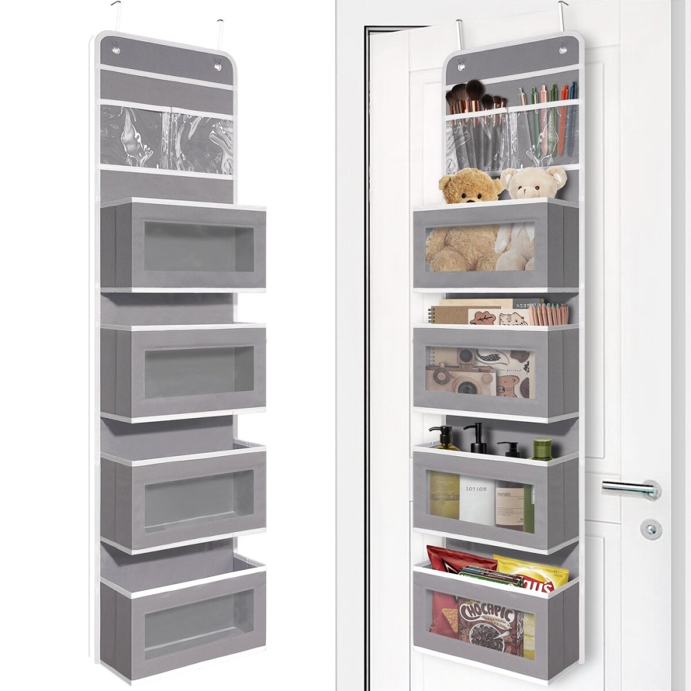 Giraffe Creation Over Door Organizer with 4 Large Capacity Pockets, Hanging Organizer Storage for Closet Bathroom Nursery Bedroom Dorm, Toys Cosmetics Sundries and Baby Essentials, Gray