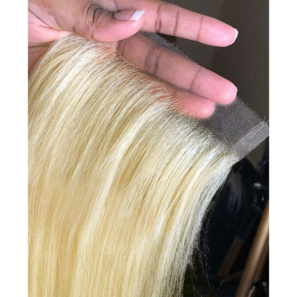 BEEOS 6x6 Skinlike Real HD Lace Closure Only, 613 Blonde 0.10mm Ultra-thin Melted Lace Pre Plucked Hairline Invisible Lace Closure Piece Silky Straight 18 Inch
