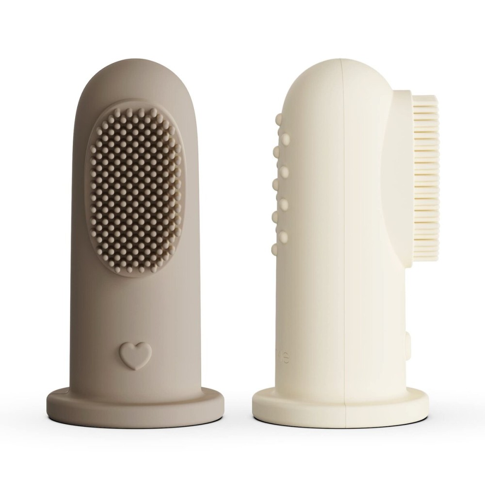 Moonkie Baby Toothbrush Finger Toothbrush Oral Cleaner Kit for 3 Months +, 2 Pcs (Warm Taupe/Ivory)
