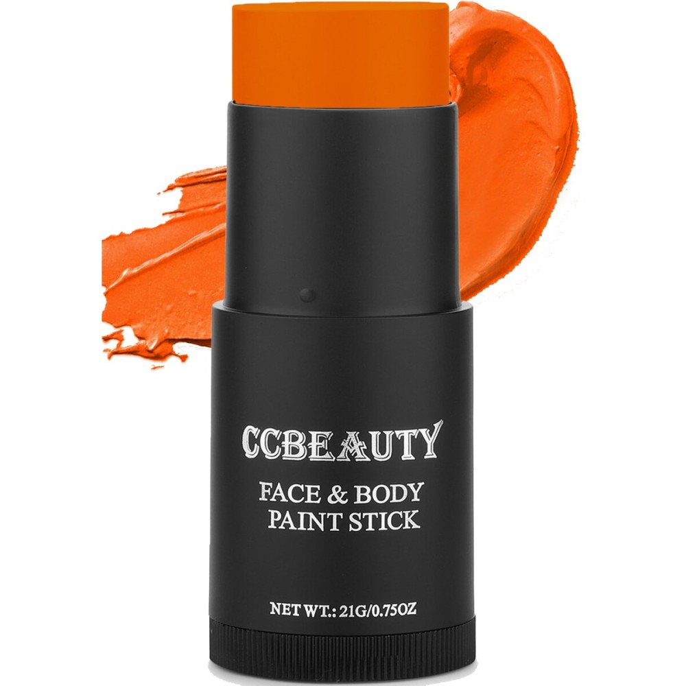 CCbeauty Neon Orange Face Paint Stick, UV Orange Face Painting Kit, Full Coverage SFX Makeup Foundation, Professional Non-Toxic Body Paint for Halloween Costume Cosplay Party, Glow In The Dark Makeup