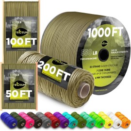 TECEUM Paracord Type III 550 Coyote Brown - 200 ft - 4mm - Tactical Rope MIL-SPEC - Outdoor para Cord -Camping Hiking Fishing Gear and Equipment - EDC Parachute Cord - Strong Survival Rope 012 n1