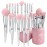 Bueart Design Elegant pink Ultra soft labeled Makeup Brushes Sets with Brush Holder makeup brush set with Foundation Powder blush blending contour Brush (15Pcs Silver Pink+Holder)